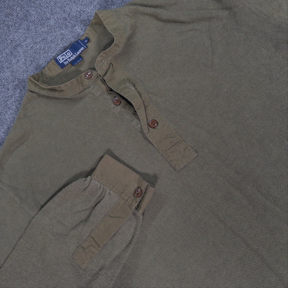 Polo Ralph Lauren Mens XL Olive Green Band Collar Pique Long Sleeve Shirt #4816